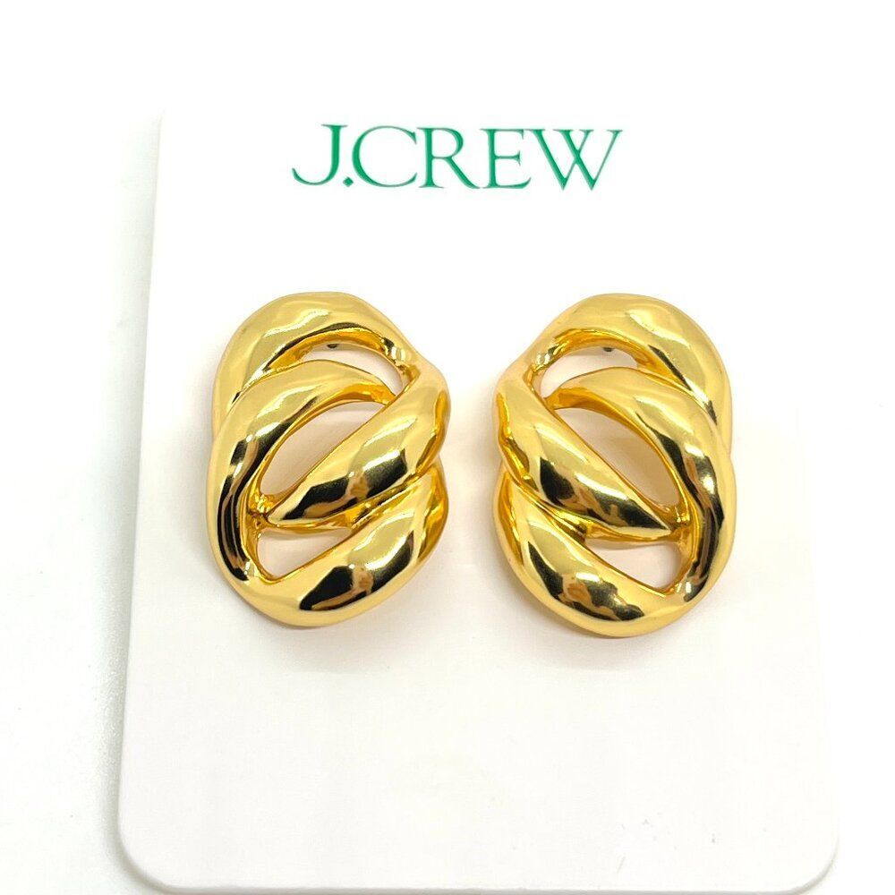 J.CREW Earrings Gold Tone Twisted Link Chunky Sculptural NWT